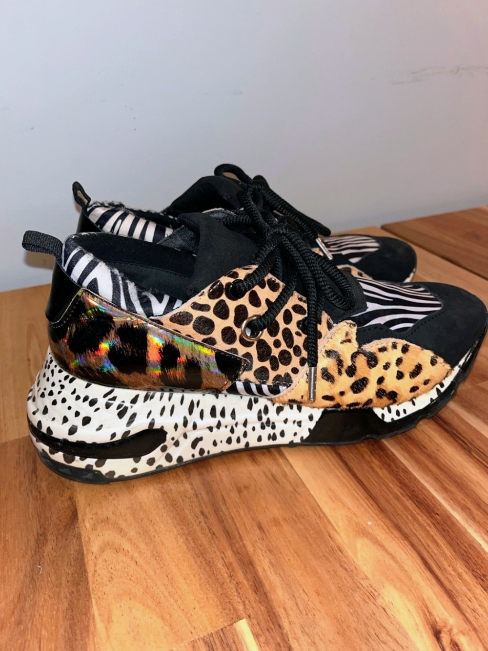 Steve Madden Mixed Animal Print Sneakers - Black/Tan/White